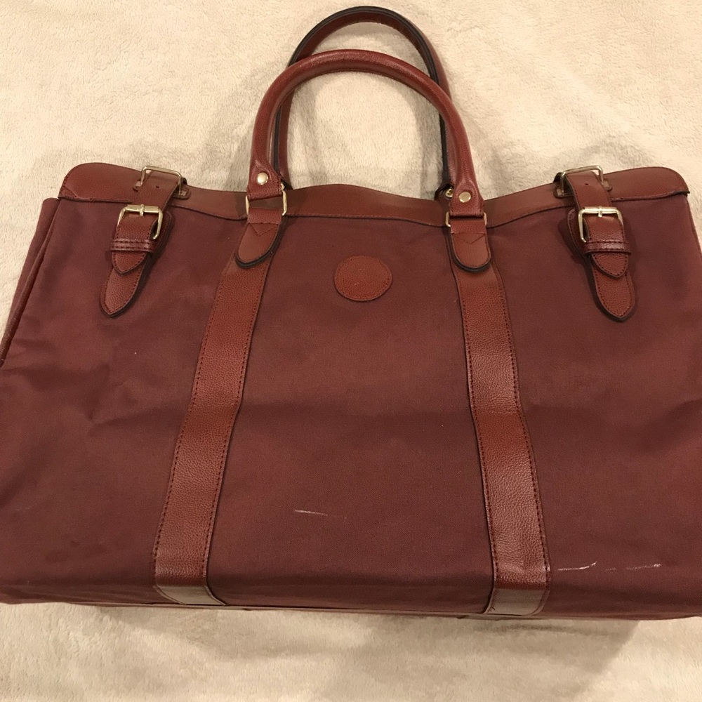 Burgundy wine Canvas leather weekender bag